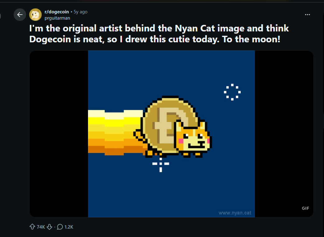 Screenshot of the Nyan Doge Reddit post